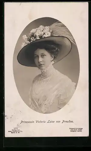 AK Prinzessin Victoria Luise von Preussen mit Blumenhut