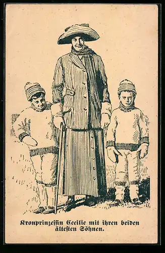 AK Kronprinzessin Cecilie mit ihren beiden ältesten Söhnen