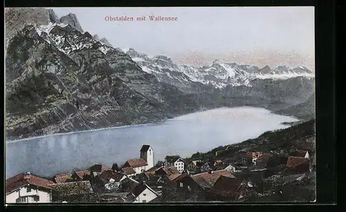 AK Obstalden, Panorama mit Bergen am Wallensee