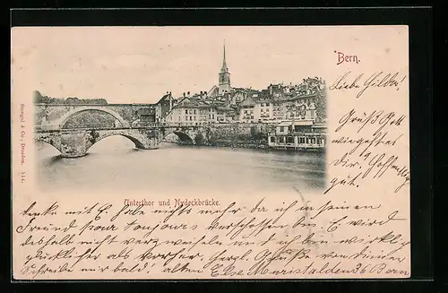 AK Bern, Ortspartie mit Unterthor und Nydeckbrücke