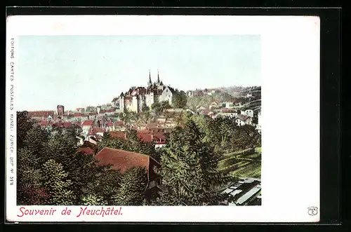 AK Neuchâtel, Gesamtansicht aus der Vogelschau