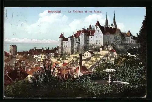 AK Neuchâtel, Le Château et les Alpes