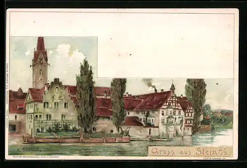 Künstler-AK Stein a. R., Uferpartie