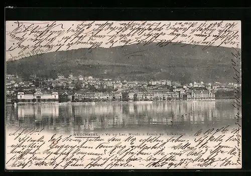 AK Neuchâtel, Vue du Lac, Musée & École de Commerce