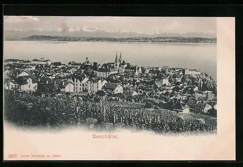 AK Neuchâtel, Teilansicht mit Kirche