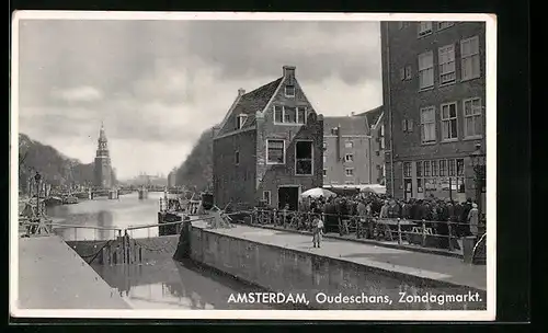 AK Amsterdam, Oudeschans, Zondagmarkt, am Markttag