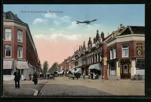 AK Rotterdam, Noord-Molenstraat, Strassenpartie mit Flugzeug