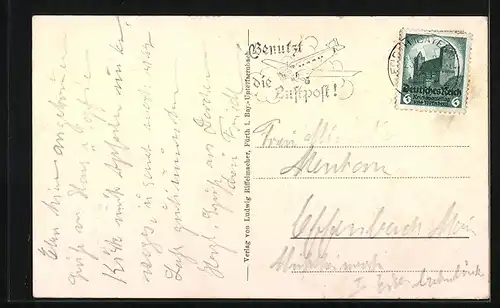 AK Fürth i. Bay., Hauptbahnhof mit Brunnen