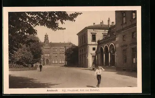 AK Ansbach, Königliche Hauptpost, Amt und Bahnhof