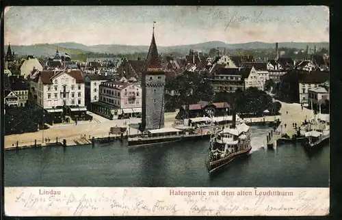 Relief-AK Lindau i.B., Hafenpartie mit dem alten Leuchtthurm