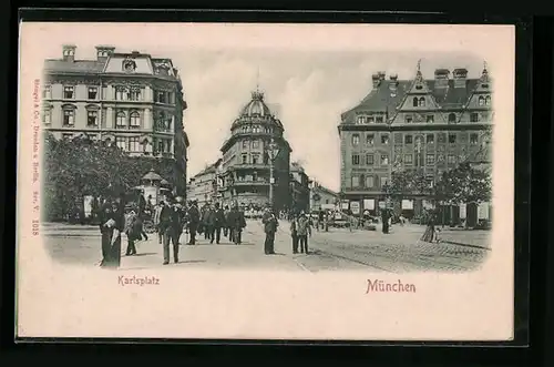 Relief-AK München, Blick auf den Karlsplatz