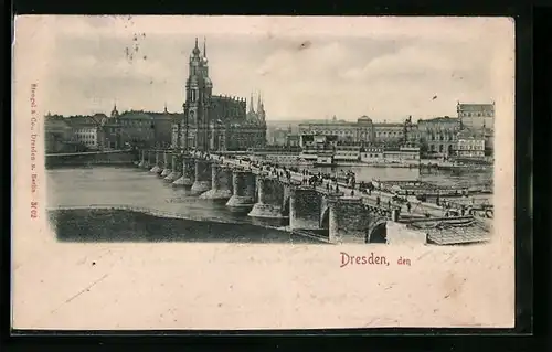 Relief-AK Dresden, Flusspartie mit Brücke