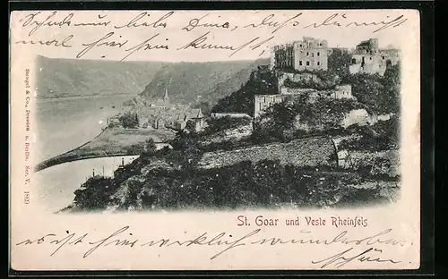 Relief-AK St. Goar, Ortspartie mit Burg, Veste Rheinfels