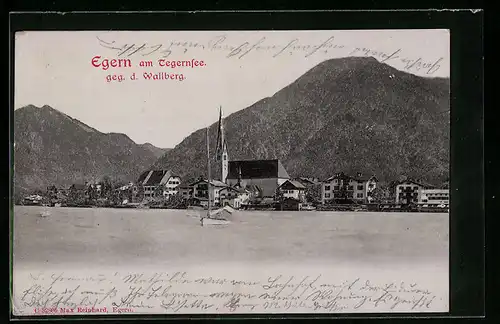 Relief-AK Egern am Tegernsee, Ortsansicht mit Kirche, Wallberg