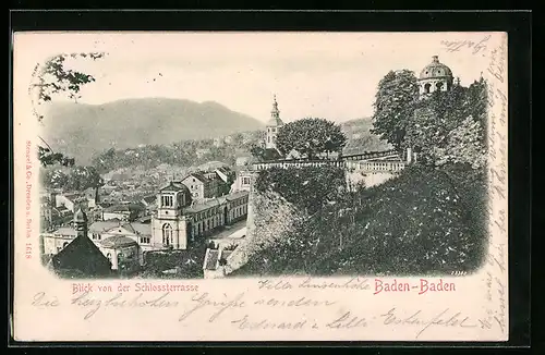 Relief-AK Baden-Baden, Blick von der Schlossterrasse
