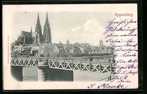 Relief-AK Regensburg, Blick auf Kirche und Brücke