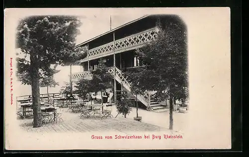 Relief-AK Trechtingshausen, Gasthaus Schweizerhaus bei Burg Rheinstein
