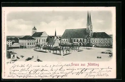 Relief-AK Altötting, Blick auf eine Kirche