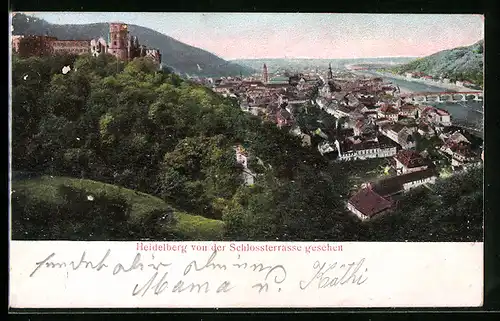 Relief-AK Heidelberg, Ort von der Schlossterrasse gesehen