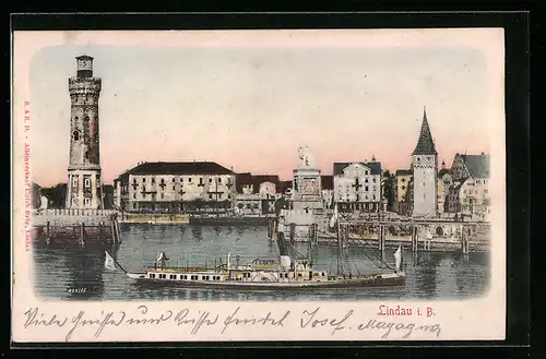 Relief-AK Lindau i. B., Ortspartie mit Dampfer