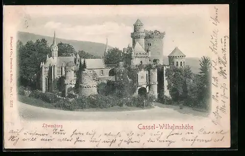 Relief-AK Cassel-Wilhelmshöhe, Blick auf die Löwenburg
