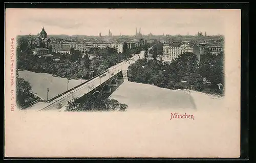 Relief-AK München, Ortsansicht mit Brücke