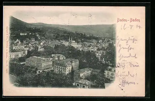 Relief-AK Baden-Baden, Ortsansicht aus der Vogelschau