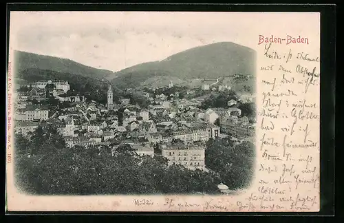 Relief-AK Baden-Baden, Ortsansicht mit Bergen