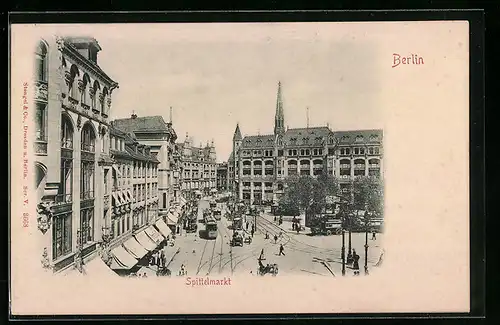 Relief-AK Berlin, Spittelmarkt mit Strassenbahnen