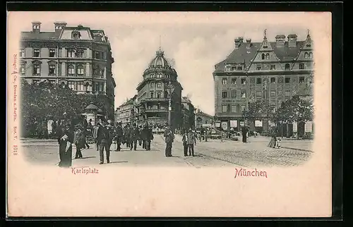 Relief-AK München, Blick auf den Karlsplatz