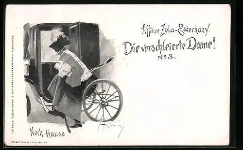 AK Affaire Zola-Esterhazy, Die verschleierte Dame Nr.3, Nach Hause