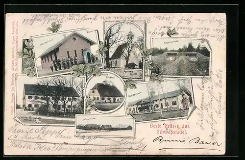 AK Schwabstadel, Wachtgebäude, Cantine-Wirtschaft Mössbauer, Schiesshaus