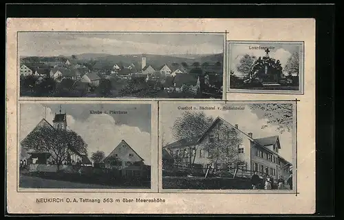 AK Neukirch bei Tettnang, Kirche u. Pfarrhaus, Gasthof u. Bäckerei v. Bichelmeier