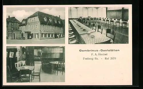 AK Freiberg /Sa., Gambrinus-Gaststätten von F. A. Hieckel