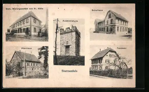 AK Sternenfels, Gem. Warengeschäft von Fr. Höfle, Forstamt, Schulhaus