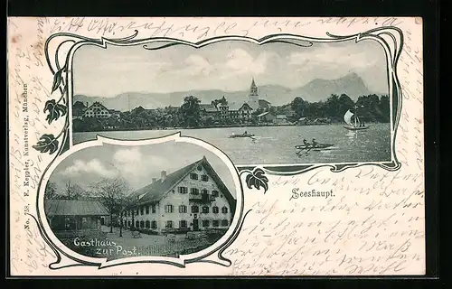 AK Seeshaupt, Gasthaus zur Post, Uferpartie