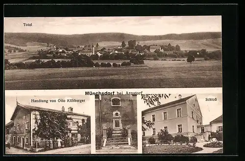 AK Münchsdorf bei Arnstorf, Handlung von Otto Kühberger, Schloss, Kriegerdenkmal