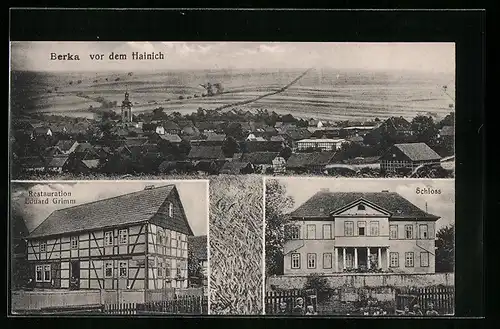 AK Berka vor dem Hainich, Restaurant Eduard Grimm, Schloss, Teilansicht