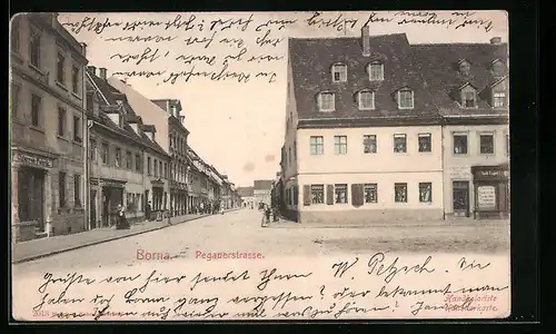 AK Borna, Pegauerstrasse mit Zigarren-Fabrik