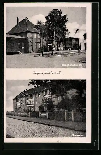 AK Torgelow /Kreis Pasewalk, Bahnhofsvorplatz, Altersheim