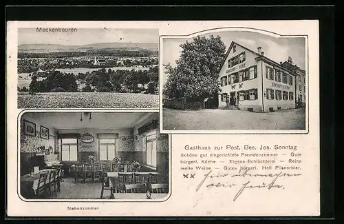 AK Meckenbeuren, Gesamtansicht, Gasthaus-Pension zur Post Jos. Sonntag