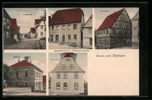 AK Ötisheim, Dorfstrasse, Specereihandlung Wilhelmine Ebmann, Schulhaus