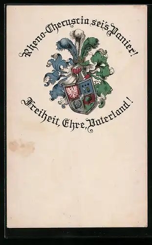 AK Frankfurt a. M., Freiheit, Ehre, Vaterland!, Studentenwappen der Rheno-Cheruscia
