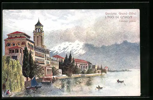 Künstler-AK Gardone, Grand Hotel, Lago di Garda