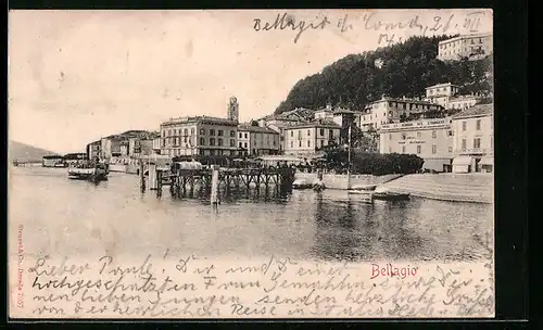 AK Bellagio, Blick vom Wasser auf die Uferpromenade