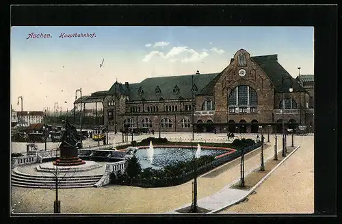 AK Aachen, Hauptbahnhof mit Strassenbahn