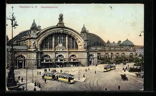 AK Frankfurt a. M., Hauptbahnhof mit Strassenbahnen