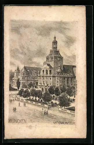 Künstler-AK München, Blick auf das Nationalmuseum