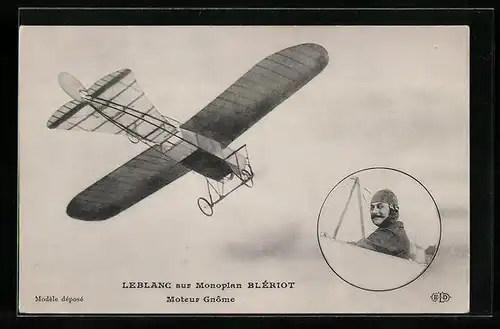 AK Leblanc sur Monoplan Blériot Moteur Gnôme