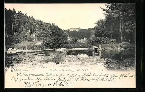 AK Waltershausen, Schloss Tenneberg mit Teich